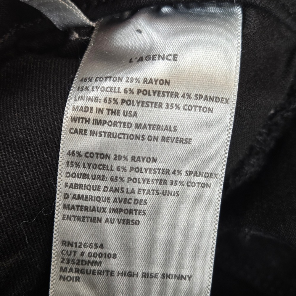 L'AGENCE Marguerite High Rise Skinny Jeans Womens 28 Noir Black USA - Picture 7 of 10